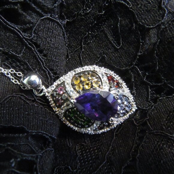 3.60 ctw Amethyst, Vermelho garnet, Bixbite ++ pendant & chain Silver New in Pkg - Picture 5 of 16